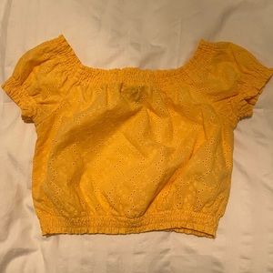 Ruffled Mustard Yellow Off The Shoulder Divided Crop Top